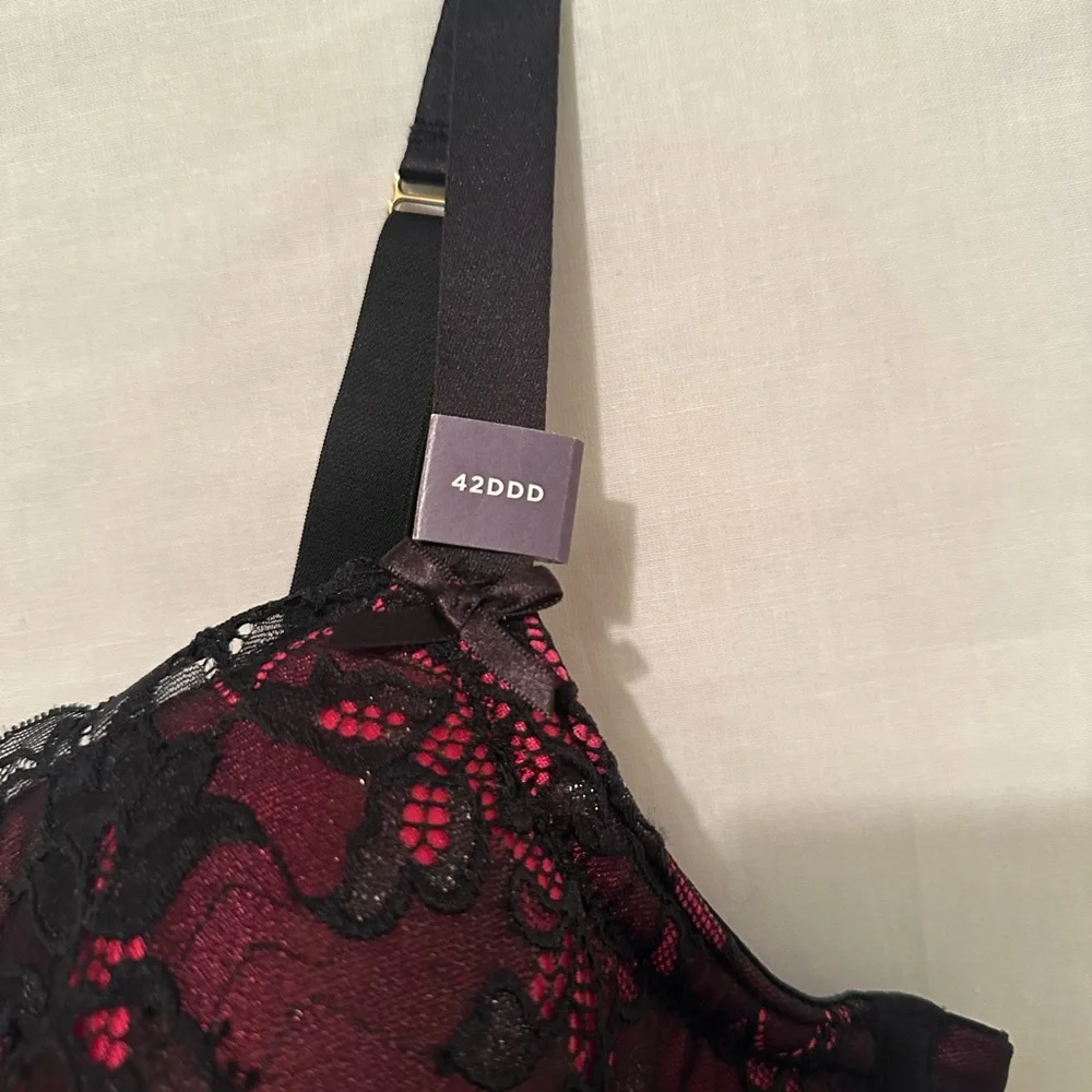 Cacique 42DDD Elegant Black and Red Lace Chemise nightie - Picture 5 of 8
